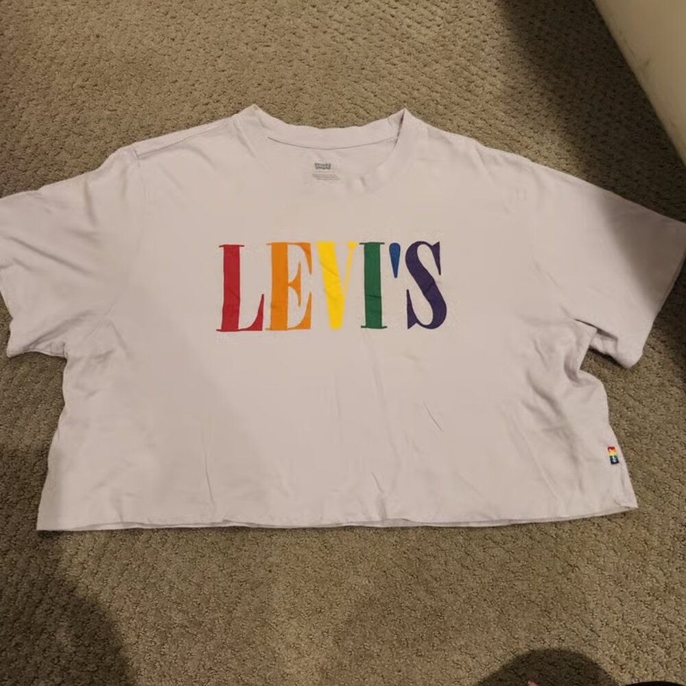 LEVI’S Pride Rainbow Logo Lavender Cropped Tee Unisex Size XXL